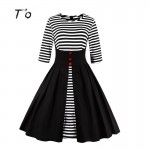 T'O Stripe 3/4 Sleeve Swing Dress 4xl 5xl Plus Size Button Tunic Ruffled A Line Prom Party Club Casual Autumn Spring Dress 339