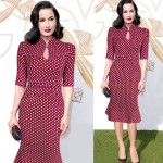 T'O Winter Autumn Elegant Dress Work Charming Women Keyhole Half sleeve office Stand collar Mermaid Bodycon Midi Dress 87