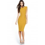 T'O Women Summer Elegant Vintage Retro Deep V Back Sleeveless Solid Color  Ruched Party Bodycon Wiggle Tunic Pencil Dress 190