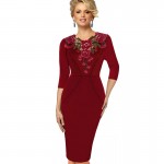 T'O Womens 3/4 Sleeve Elegant Applique Crochet embroidery V-neck Party Work Office Bodycon Sheath Pencil Dress 256