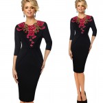 T'O Womens 3/4 Sleeve Elegant Applique Crochet embroidery V-neck Party Work Office Bodycon Sheath Pencil Dress 256