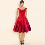 T'O Womens Elegant Sexy Hot Audrey Hepburn Solid Red/Black V Neck Sleeveless Tunic Casual Party Club Clubwear Swing Dress 237