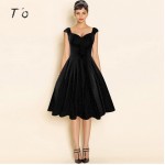 T'O Womens Elegant Sexy Hot Audrey Hepburn Solid Red/Black V Neck Sleeveless Tunic Casual Party Club Clubwear Swing Dress 237