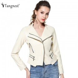 TANGNEST Plus Size M-5XL Fashion 2016 Autumn Winter Women Leather Coat Female Slim Rivet Leather Jacket Women's Outerwear WWP108