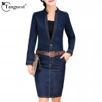TANGNEST Women Denim Dress 2017 Spring Autumn Fashion OL Business Office V-neck Long Sleeve Jean Pencil Dresses WQL3940