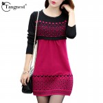 TANGNEST Women Sweater Dress Winter Warm Pullover Causal Slim Patchwork O-neck Empire Full Sleeve Knitted Dresses WQL3203
