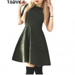 TAOVK High Waist Suede Short Dress Pleated Dresses Short Sleeve O-Neck dress 