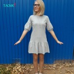TAOVK Russian style design new 2016 women Summer Dresses Cotton Gray Lantern Sleeve dress Lotus leaf hem dress