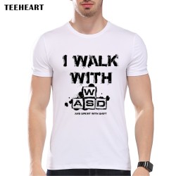 TEEHEART I walk with WASD Funny T shirt Men Cool Casual Style Short Sleeve Round Neck Video Games Top Tees pa757