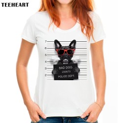 TEEHEART Women Fashion French Bulldog Design T shirt Novelty Tops Lady bad pug Printed Short Sleeve Tees px565