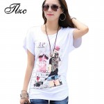 TLZC 2017 Cartoon Pattern Printed Lady Cotton White Tees T shirt  Large Size L-4XL Women Casual T-Shirts