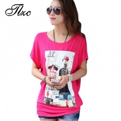 TLZC 2017 Cartoon Pattern Printed Lady Cotton White Tees T shirt  Large Size L-4XL Women Casual T-Shirts