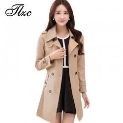 TLZC Autumn & Spring Lady Slim Long Trench Plus Size L-4XL Korean Style Adjustable Waist Double Breasted Woman Fashion Coats