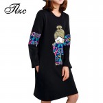 TLZC Mid-Long Length Dress Spring Lady Black Dress Size M-4XL Korean Style Women Straight Dress Printed Pattern
