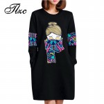 TLZC Mid-Long Length Dress Spring Lady Black Dress Size M-4XL Korean Style Women Straight Dress Printed Pattern