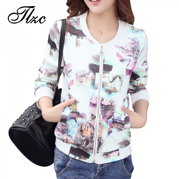 TLZC New Floral Printed Lady Thin Coats Plus Size M-4XL Autumn Vintage Sweet Women Bomber Jackets Holiday Clothing