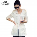 TLZC Summer Lady Sun Protection Jacket Middle Length Large M-4XL Beach Women Sunscreen Ultra Thin Coats Hooded Transparent Coats