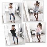 TQNFS New 2017 Sexy Back Bandage T-shirt Women Patchwork T Shirt Full Sleeve Hollow Out Tshirt Women Tops Tee Clothes