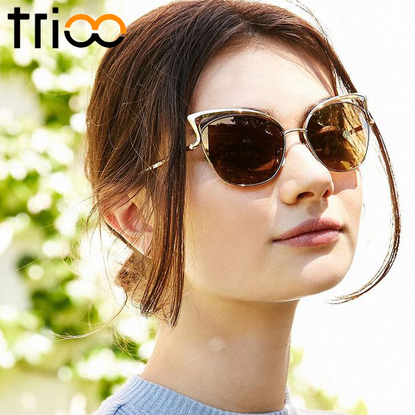 TRIOO High Quality Cat Eye Women Sunglasses Gold Metal Oculos de sol Reflective Summer Pink Sun Glasses Vintage Sexy Shades TRIOO High Quality Cat Eye Women Sunglasses Gold Metal Oculos de sol Reflective Summer Pink Sun Glasses Vintage Sexy Shades