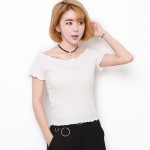 TRYNNA Women Summer Basic T Shirt Ruffles Off Shoulder Collar Candy Color Casual Tee