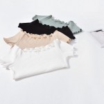 TRYNNA Women Summer Basic T Shirt Ruffles Off Shoulder Collar Candy Color Casual Tee