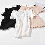 TRYNNA Women Summer Basic T Shirt Ruffles Off Shoulder Collar Candy Color Casual Tee