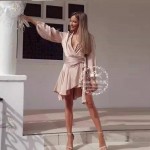 [TWOTWINSTYLE] 2017 Autumn Asymmetric Draped V Collar Bandage Dress Sex Women Lace up High Waist New