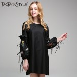 [TWOTWINSTYLE] 2017 Summer Embroidery Floral Lace Up Shirt Dresses for Women's Clothes Female Long Sleeve Large Big Size Casual