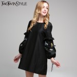 [TWOTWINSTYLE] 2017 Summer Embroidery Floral Lace Up Shirt Dresses for Women's Clothes Female Long Sleeve Large Big Size Casual
