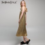 [TWOTWINSTYLE] 2017 Summer Long Dresses Female Sex Beach Dress for Women's Metal Chain Straps Backless Clothes New Big Size