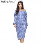 [TWOTWINSTYLE] 2017 Summer V Neck Back Knot Long Sex Dress Women Plaid Clothing New Fashion