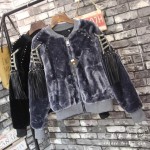 [TWOTWINSTYLE] 2017 Winter Rivet Tassels Long Sleeved Loose Coats Thick Plush Bomber Jacket Women Basic Coat New Fashion