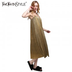 TWOTWINSTYLE Beach Summer Dress Female Spaghetti Strap Sexy Women Dresses Midi Casual Clothes Korean Fashion Big Sizes 2017