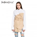 TWOTWINSTYLE Long Sleeve Striped Patchwork Lace Up Shirt Dress Female Blouse Pullover Bandage Dresses Women Clothing Autumn 2017