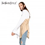 TWOTWINSTYLE Long Sleeve Striped Patchwork Lace Up Shirt Dress Female Blouse Pullover Bandage Dresses Women Clothing Autumn 2017