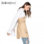 TWOTWINSTYLE Long Sleeve Striped Patchwork Lace Up Shirt Dress Female Blouse Pullover Bandage Dresses Women Clothing Autumn 2017