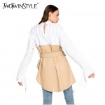 TWOTWINSTYLE Long Sleeve Striped Patchwork Lace Up Shirt Dress Female Blouse Pullover Bandage Dresses Women Clothing Autumn 2017