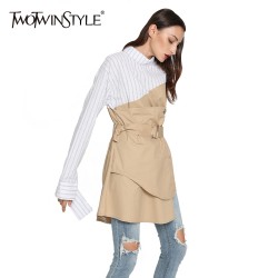 TWOTWINSTYLE Long Sleeve Striped Patchwork Lace Up Shirt Dress Female Blouse Pullover Bandage Dresses Women Clothing Autumn 2017