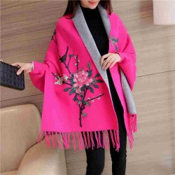 [TWOTWINSTYLE] Spring Long Sleeve Tassel Embroidery Sweater Bat Sleeved Shawl Trench Coat For Women New Clothing
