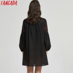 Tangada Fashion Korean 2017 Women Floral Embroidery Back Button Dresses O-Neck Long Sleeve Loose Cozy Casual Vintage Brand CC13