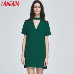 Tangada Fashion Summer Women Vintage Green Chiffon Straight Dresses Short Sleeve Halter Neck Sexy Casual Vestidos Feminina 