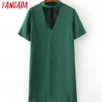 Tangada Fashion Summer Women Vintage Green Chiffon Straight Dresses Short Sleeve Halter Neck Sexy Casual Vestidos Feminina 