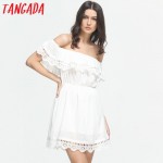 Tangada Fashion women Elegant Vintage sweet lace white Dress stylish sexy slash neck casual slim beach Summer Sundress vestidos