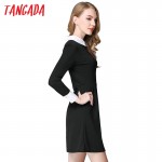 Tangada winter School dresses fashion women office black dress with white collar Casual Slim vintage brand vestidos plus size 