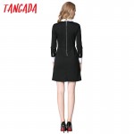 Tangada winter School dresses fashion women office black dress with white collar Casual Slim vintage brand vestidos plus size 