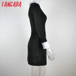 Tangada winter School dresses fashion women office black dress with white collar Casual Slim vintage brand vestidos plus size 