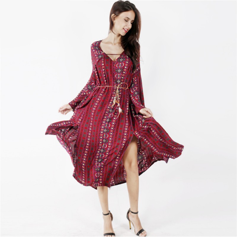 bohemian long beach dress