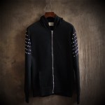 The spring and autumn period and the popular 2016 thin wool fashion big yards rivet cardigan male hoodie hooded fleece coat
