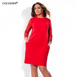 Three Quarter Lace Autumn Dress big sizes 2017 new women Autumn  Plus Size casual dress mini party dress vintage vestidos L-6XL