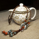 Tibetan Whitebait Ethnic Ancient Jewelry Original Ceramic Necklaces Vintage Natural Stone Pendant Cotton Long Tassel Necklace